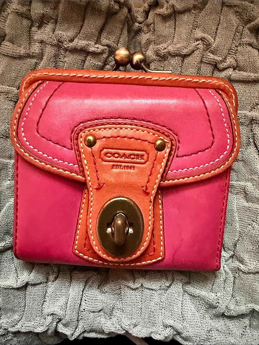 Coach Legacy Turnlock Kisslock Wallet Pink & Orange